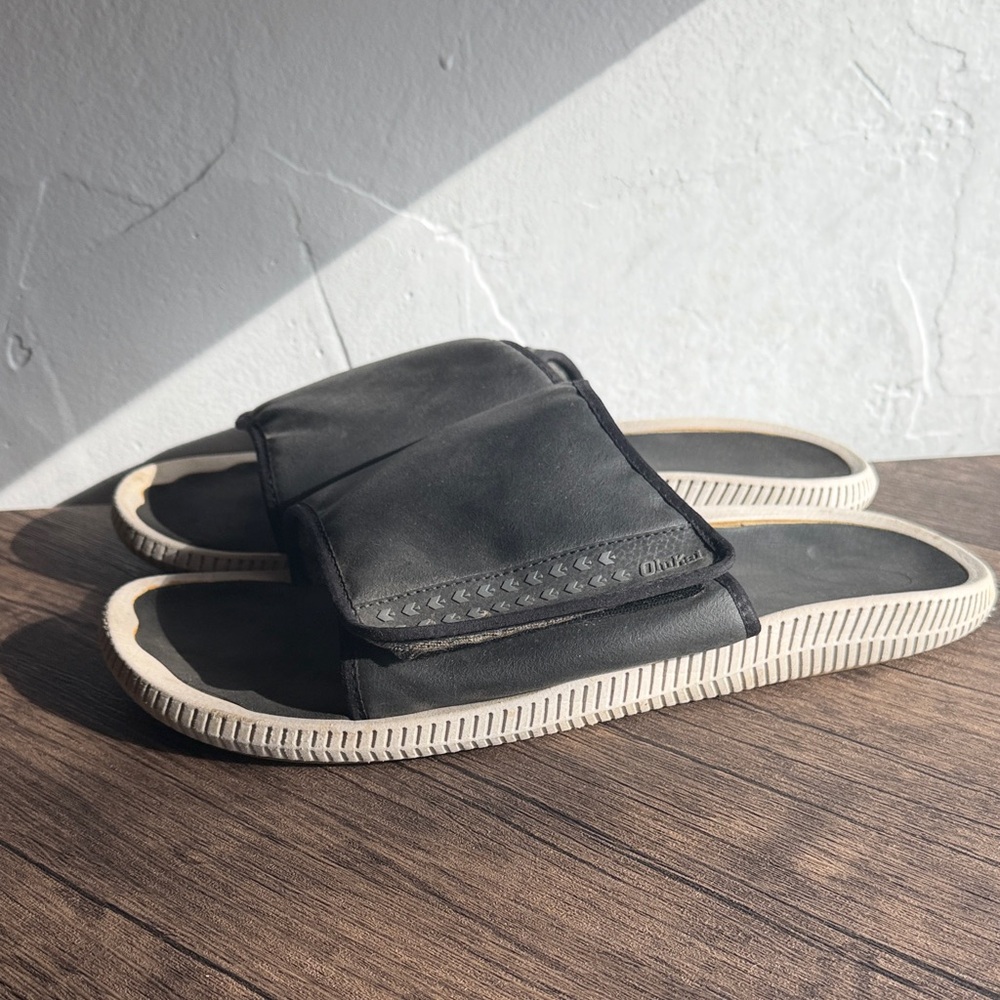Olukai Black Slide Sandals